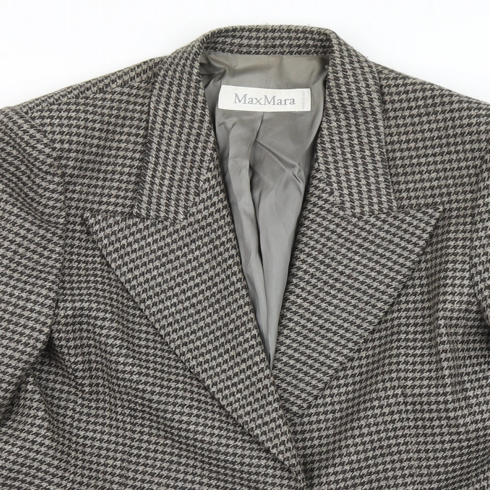 Max Mara Womens Brown Houndstooth Wool Jacket Blazer Size 18