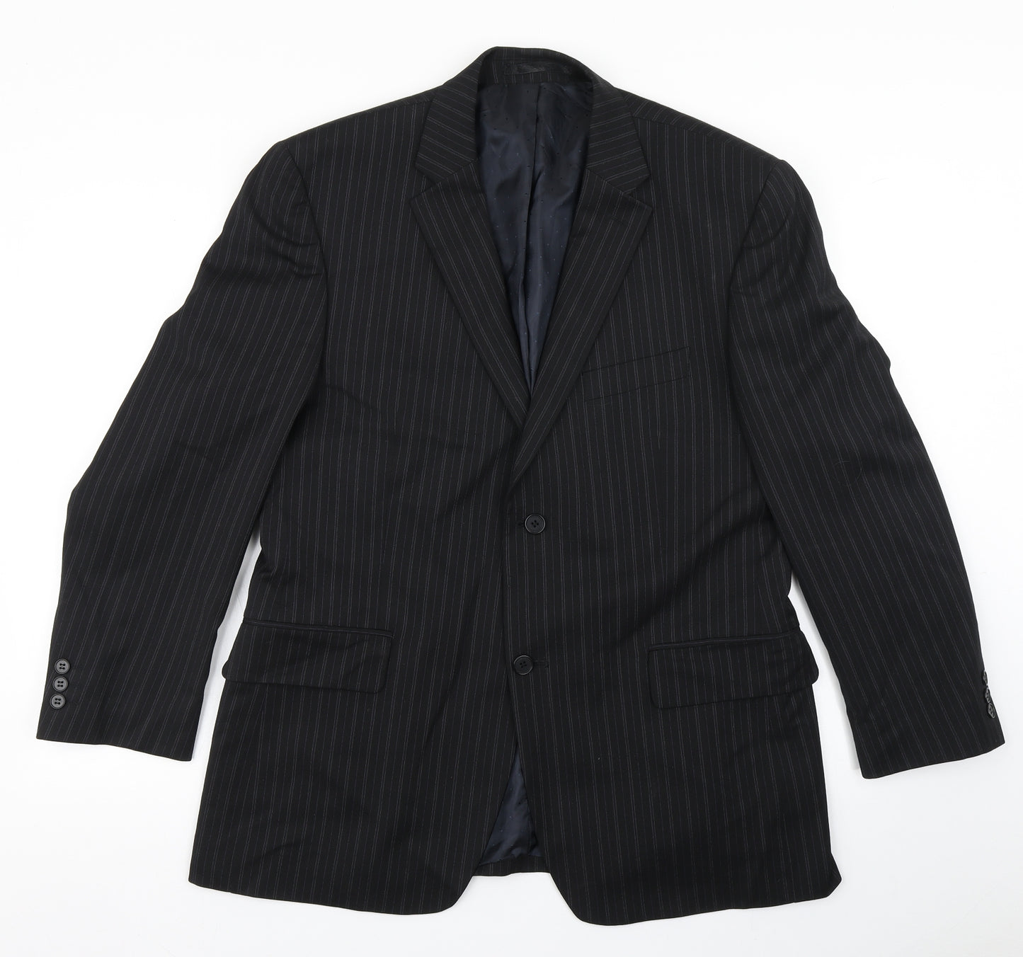 Pinstripe Mens Black Striped Polyester Jacket Blazer Size 42