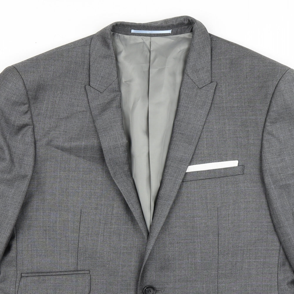 Burton Mens Grey Plaid Polyester Jacket Blazer Size 38