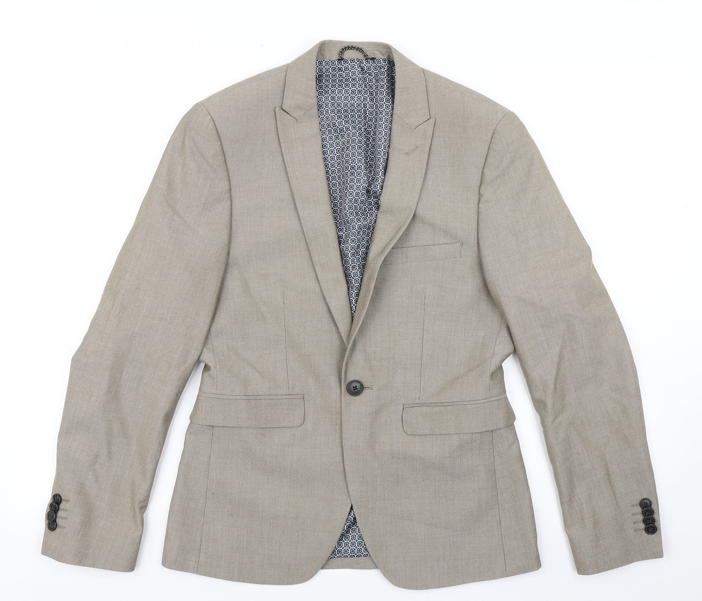 Burton  Mens Brown  Polyester Jacket Blazer Size 34   - Skinny Fit