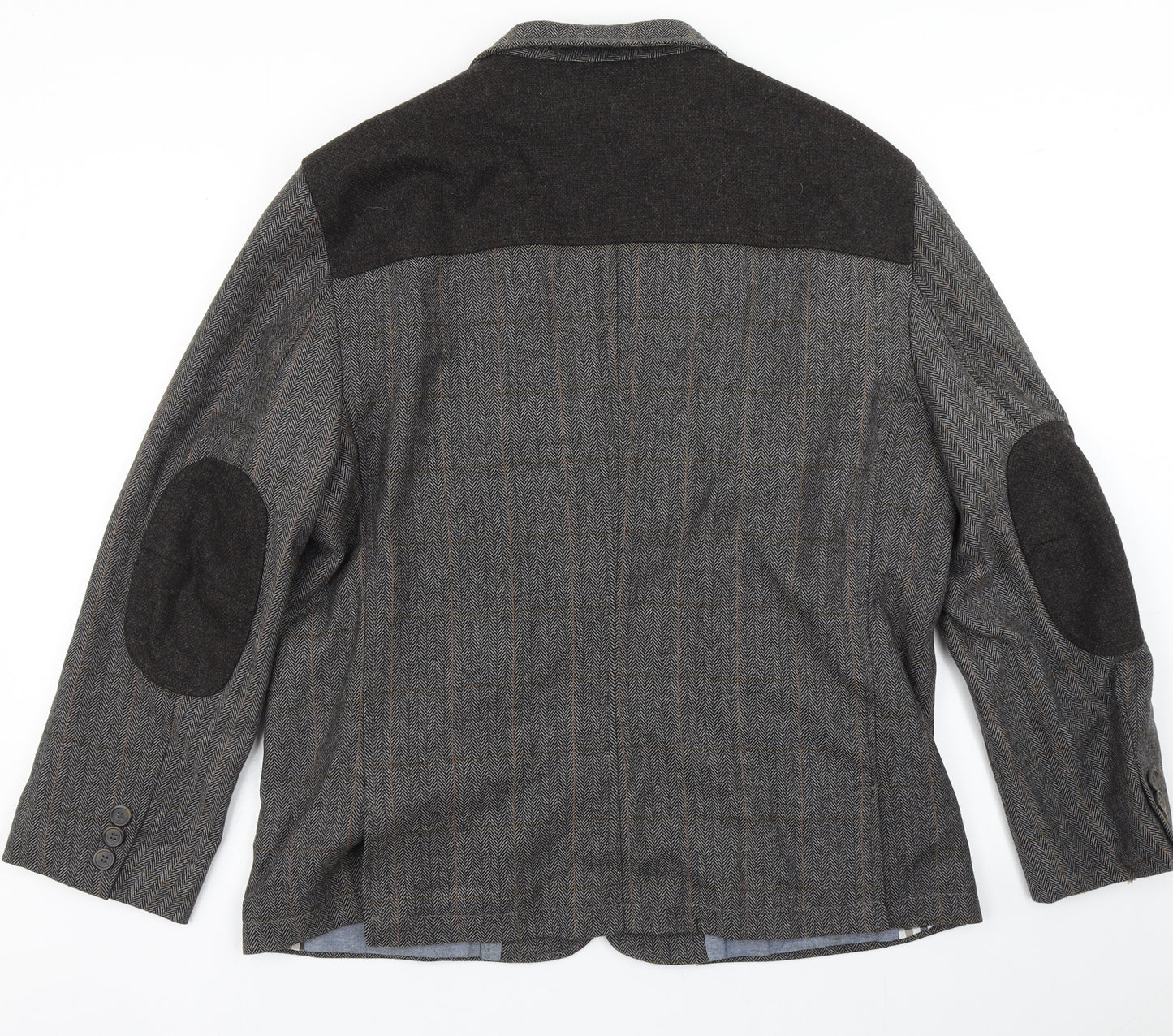 NEXT Mens Brown Herringbone Wool Jacket Blazer Size 46   - Elbow Patches