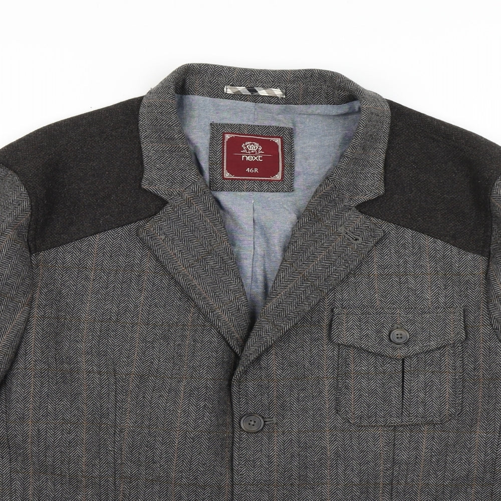 NEXT Mens Brown Herringbone Wool Jacket Blazer Size 46   - Elbow Patches