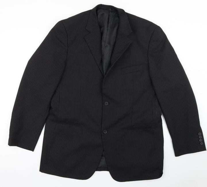 Taylor & Wright Mens Black Striped Polyester Jacket Blazer Size 42