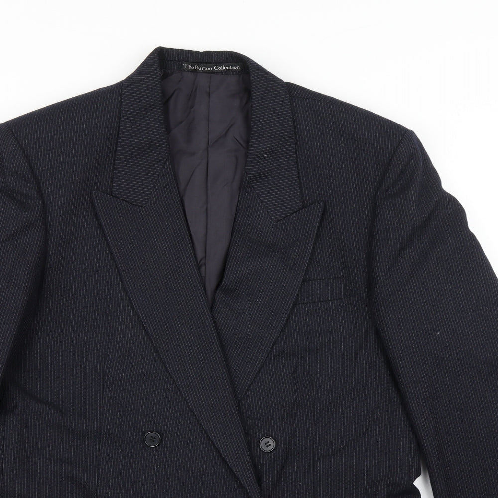 The Burton Collection Mens Blue Striped Wool Jacket Blazer Size 38