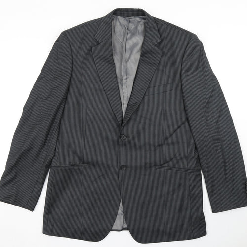 Burton Mens Grey Striped Polyester Jacket Blazer Size 42   - Tailored Fit