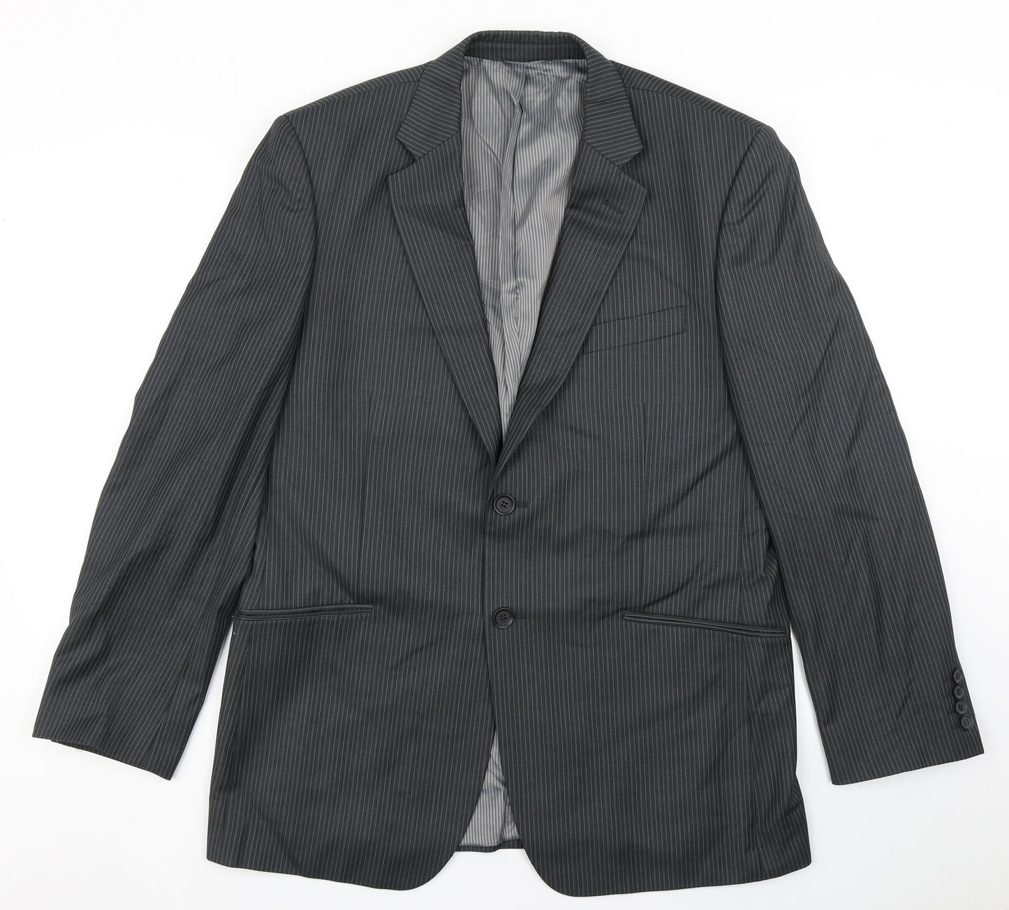 Burton Mens Grey Striped Polyester Jacket Blazer Size 42   - Tailored Fit