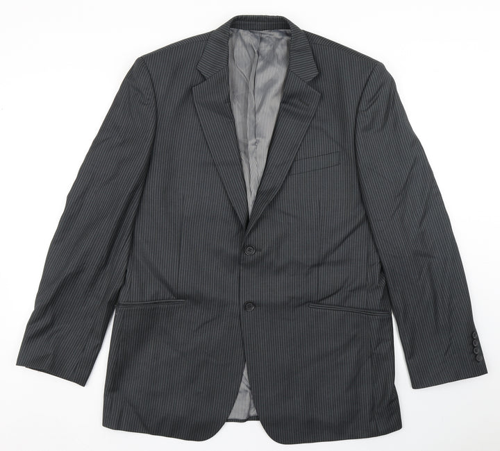 Burton Mens Grey Striped Polyester Jacket Blazer Size 42   - Tailored Fit