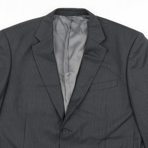 Burton Mens Grey Striped Polyester Jacket Blazer Size 42   - Tailored Fit