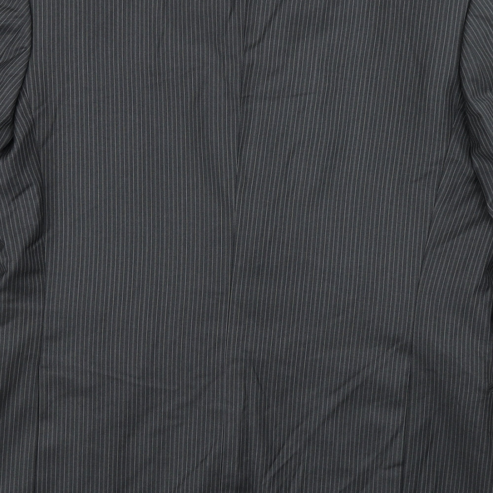 Burton Mens Grey Striped Polyester Jacket Blazer Size 42   - Tailored Fit