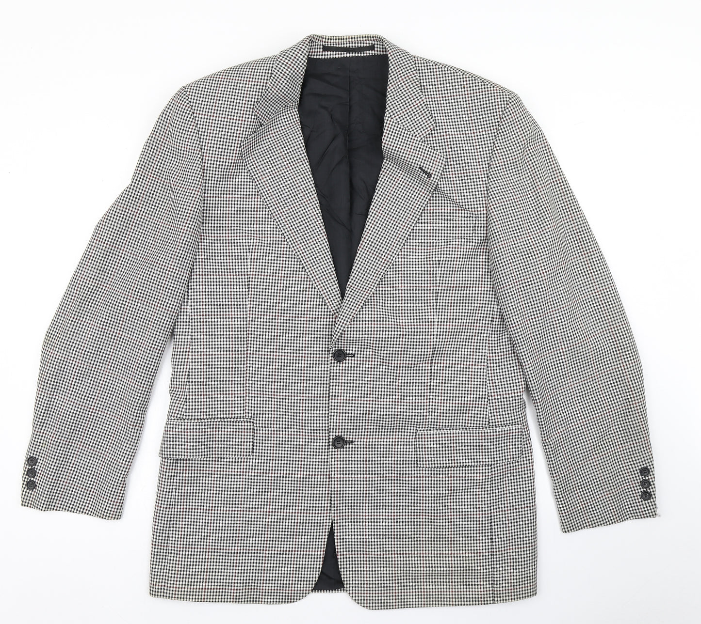 Canda Mens Black Houndstooth Polyester Jacket Blazer Size 38