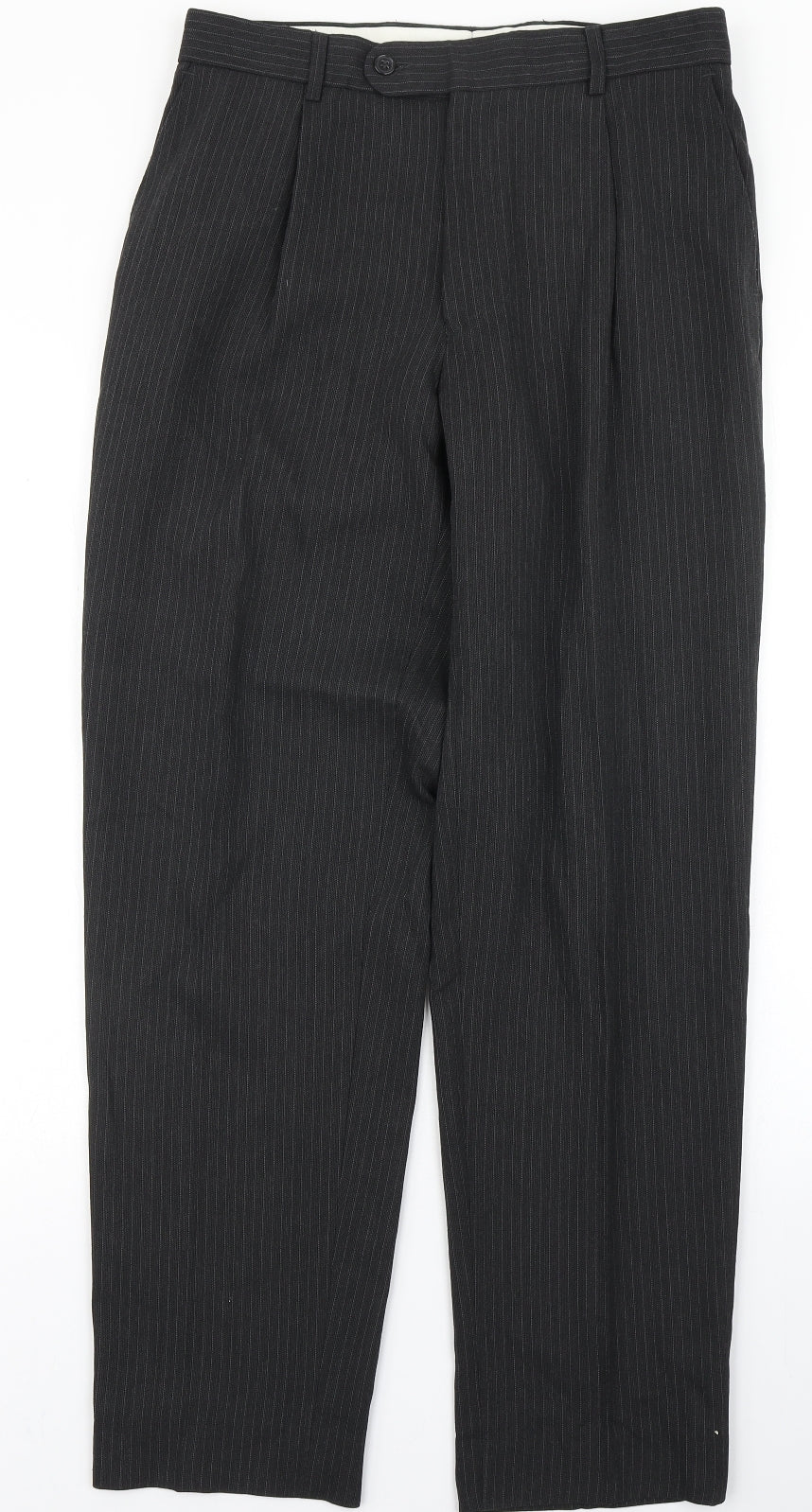 Jonathon Adams Mens Black Striped Polyester Dress Pants Trousers Size 32 in L29 in Regular Hook & Eye