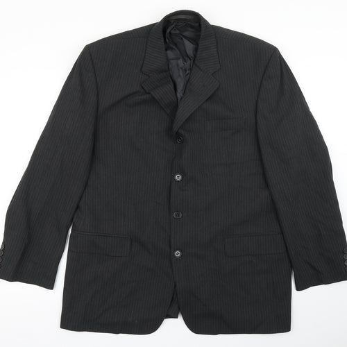 Jonathon Adams Mens Black Striped Polyester Jacket Blazer Size 42