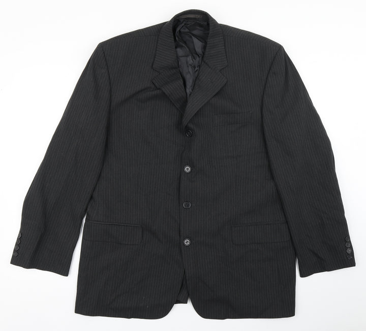 Jonathon Adams Mens Black Striped Polyester Jacket Blazer Size 42