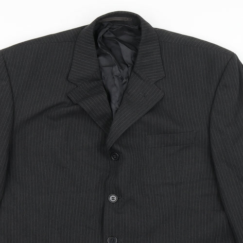 Jonathon Adams Mens Black Striped Polyester Jacket Blazer Size 42