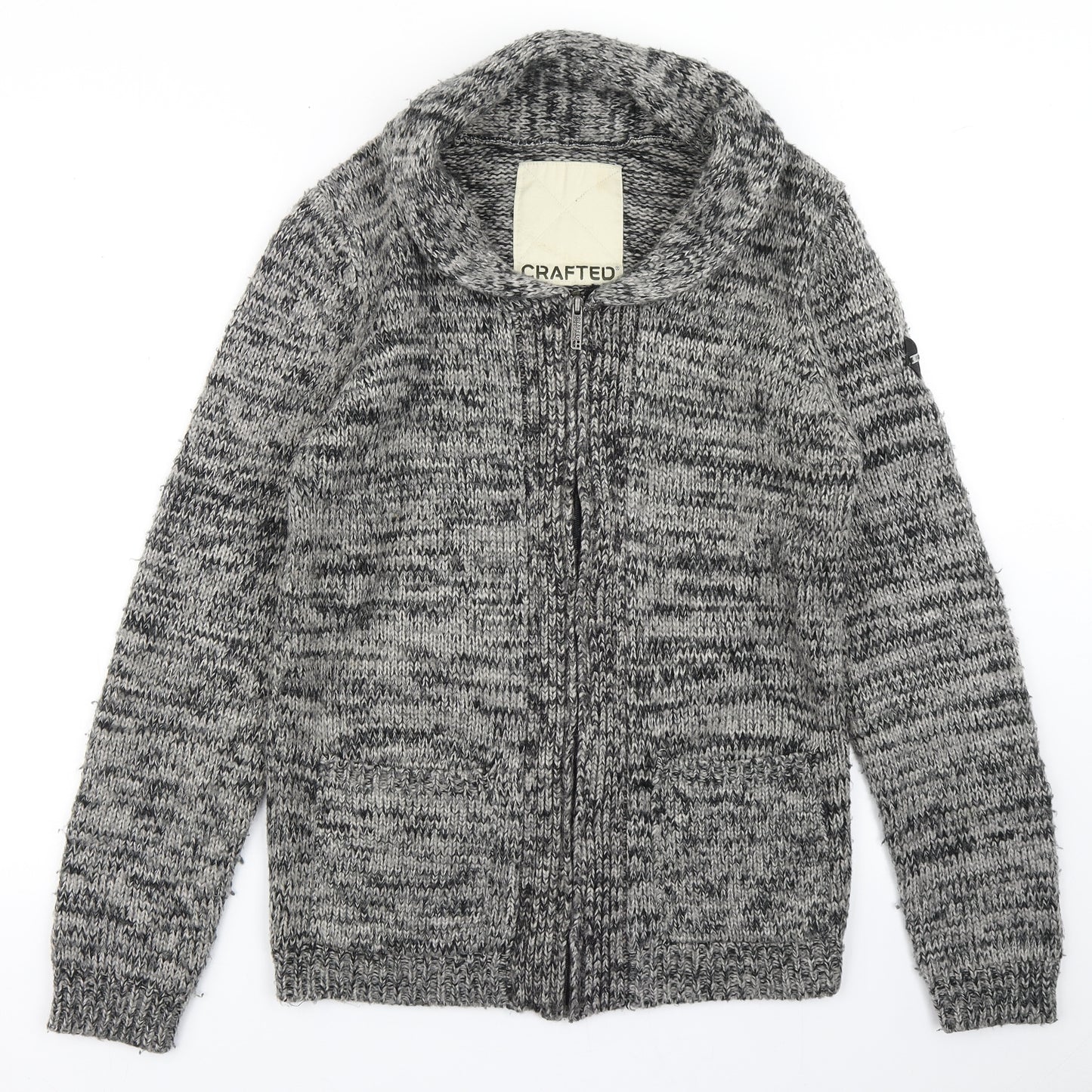 Crafted Mens Grey Collared  Acrylic Cardigan Jumper Size S