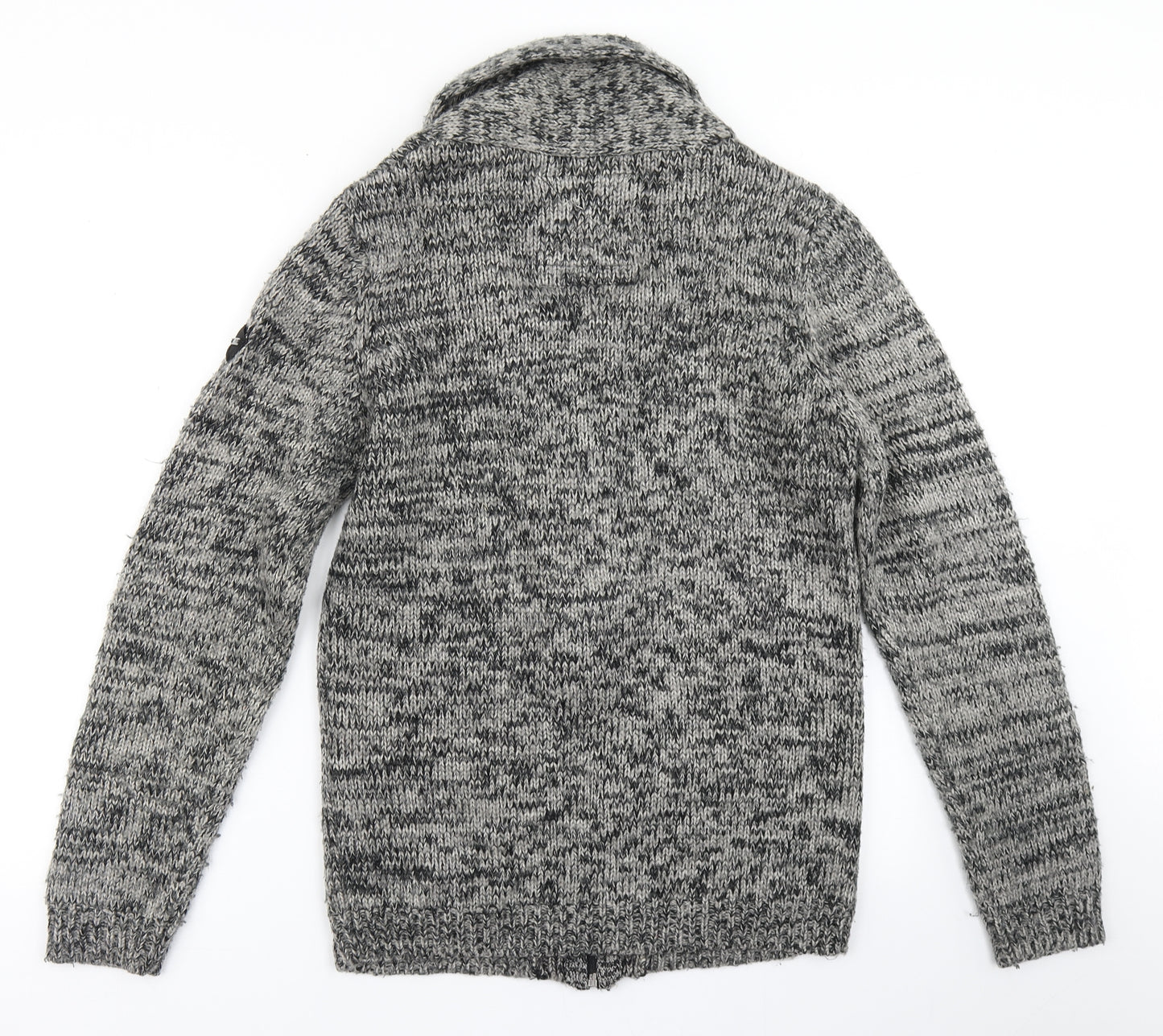 Crafted Mens Grey Collared  Acrylic Cardigan Jumper Size S
