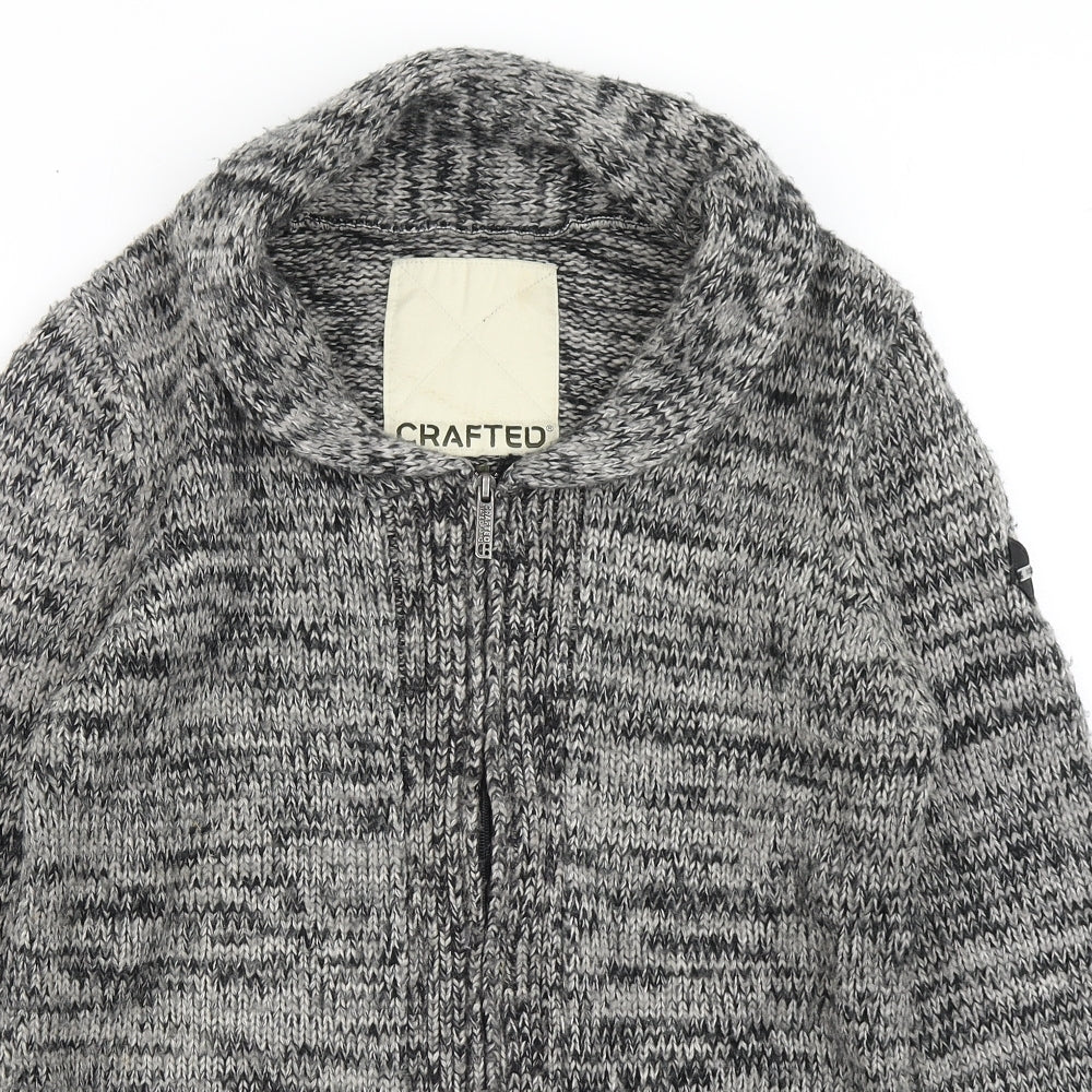 Crafted Mens Grey Collared  Acrylic Cardigan Jumper Size S