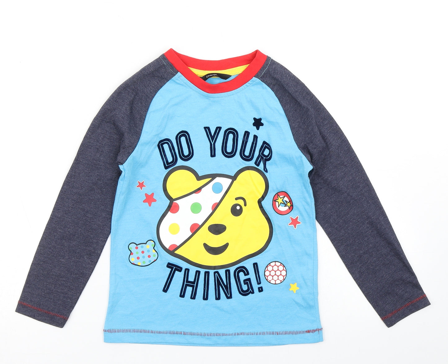 George Boys Blue Colourblock Cotton Basic T-Shirt Size 5-6 Years Crew Neck  - Pudsey Bear
