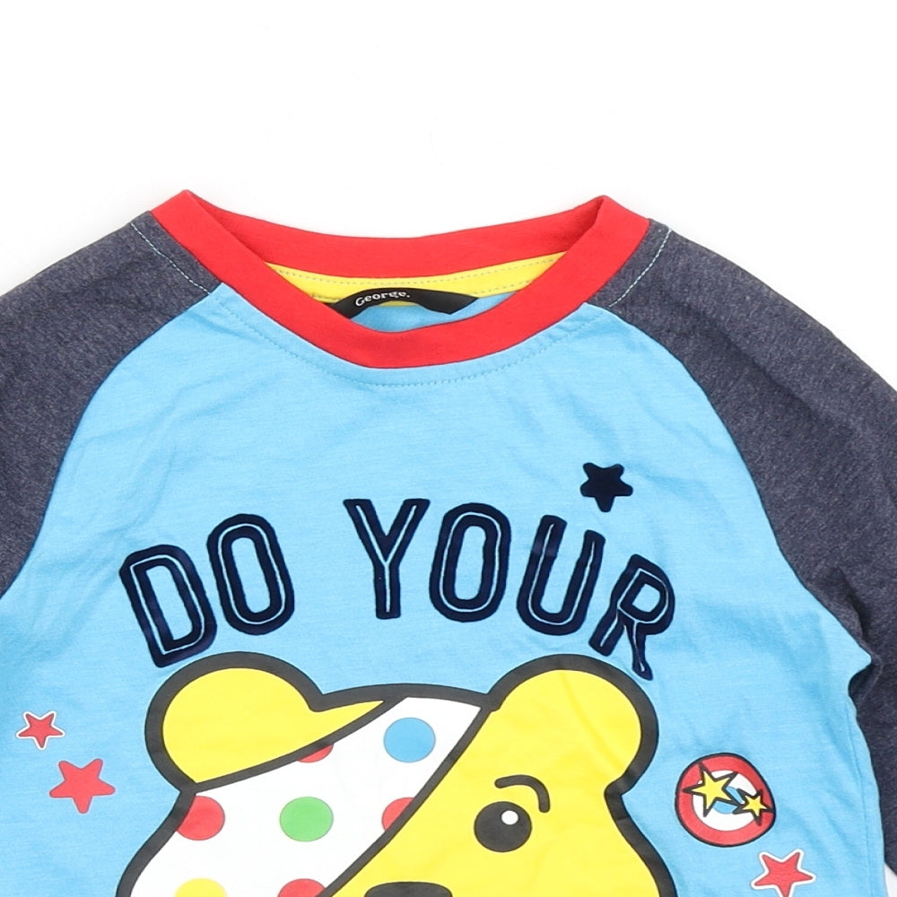 George Boys Blue Colourblock Cotton Basic T-Shirt Size 5-6 Years Crew Neck  - Pudsey Bear