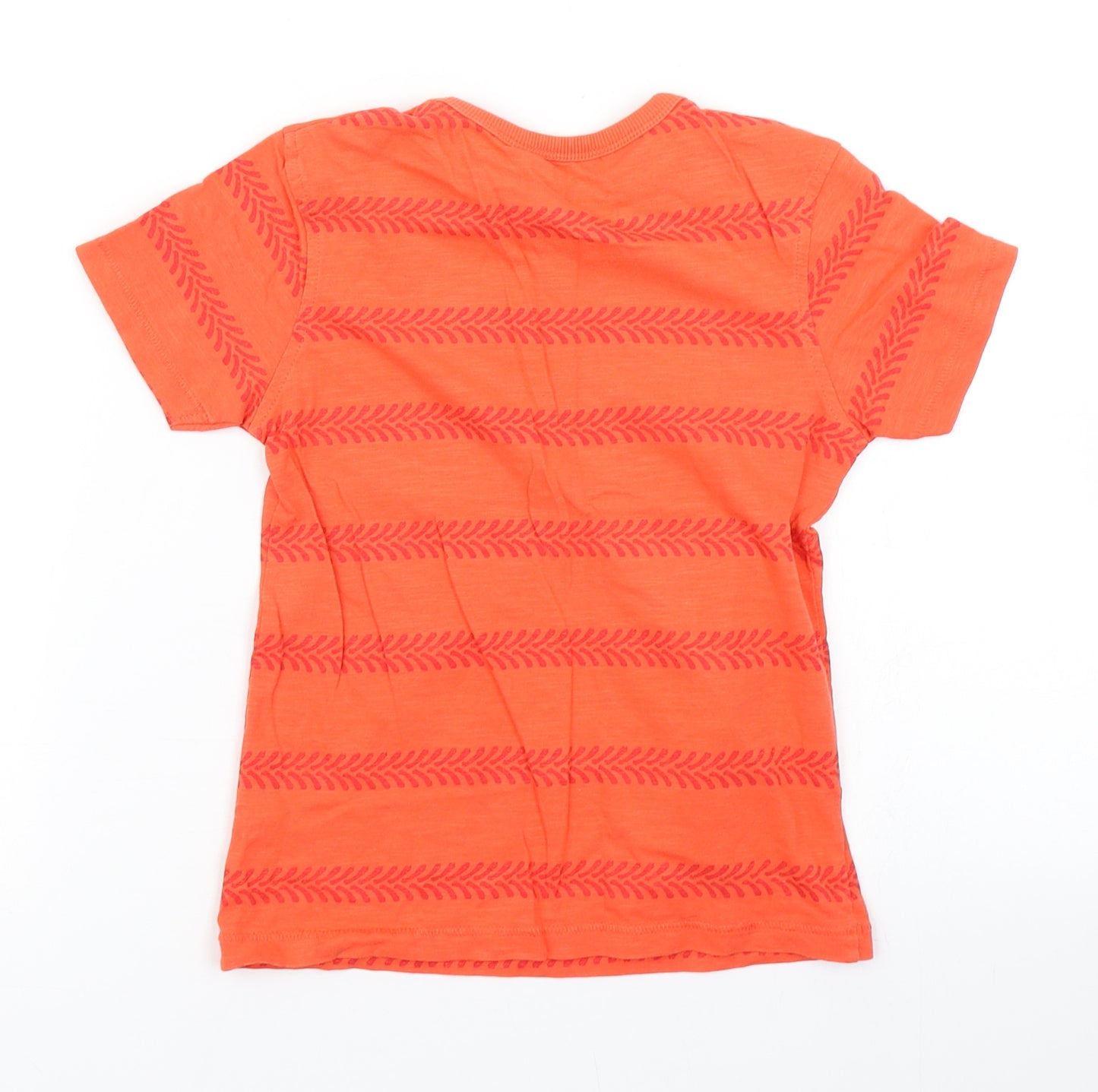 George Boys Orange Striped Cotton Basic T-Shirt Size 5-6 Years Crew Neck  - Tractor, Digger