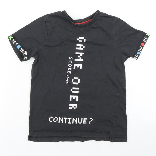 George Boys Black  Cotton Basic T-Shirt Size 5-6 Years Crew Neck  - Game Over