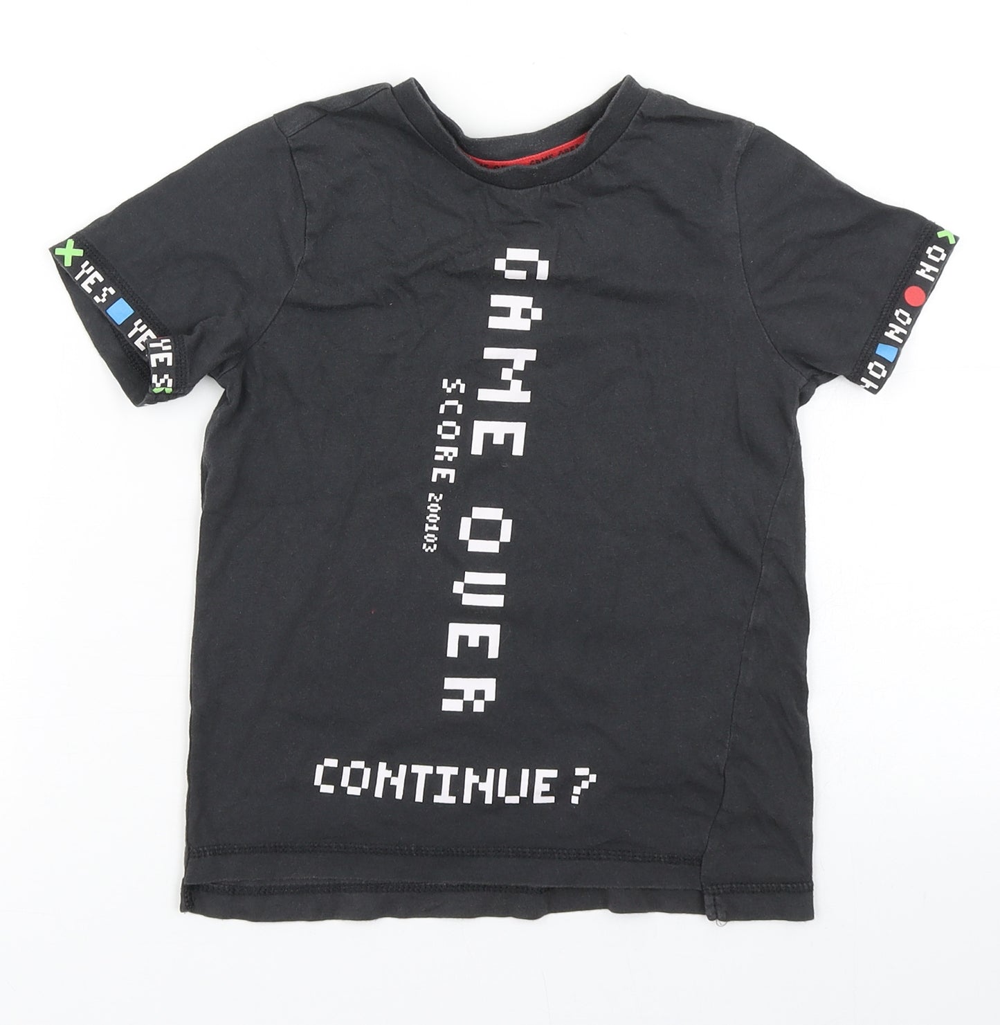 George Boys Black  Cotton Basic T-Shirt Size 5-6 Years Crew Neck  - Game Over