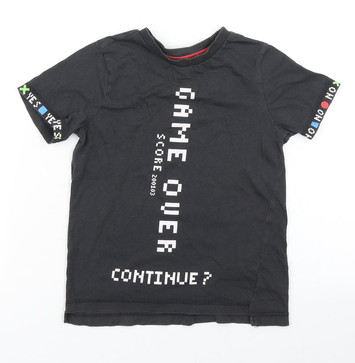 George Boys Black  Cotton Basic T-Shirt Size 5-6 Years Crew Neck  - Game Over