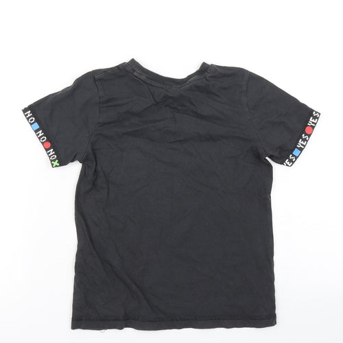 George Boys Black  Cotton Basic T-Shirt Size 5-6 Years Crew Neck  - Game Over