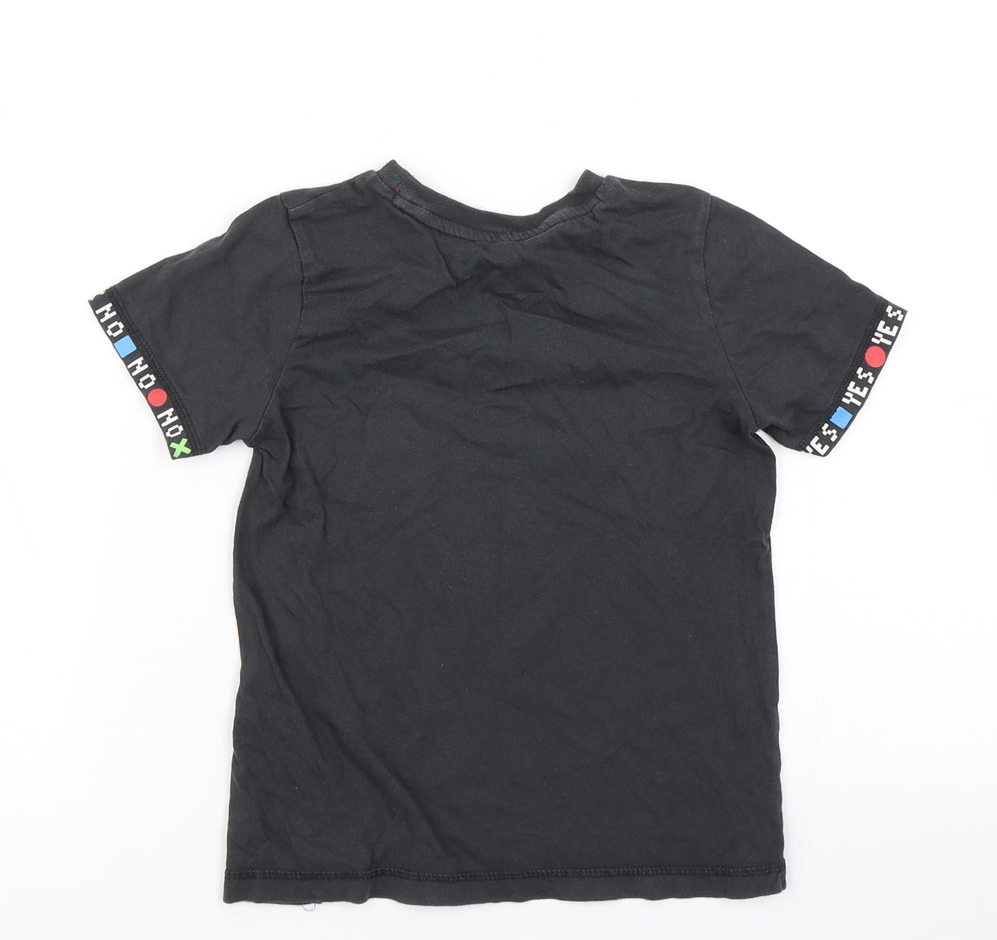 George Boys Black  Cotton Basic T-Shirt Size 5-6 Years Crew Neck  - Game Over
