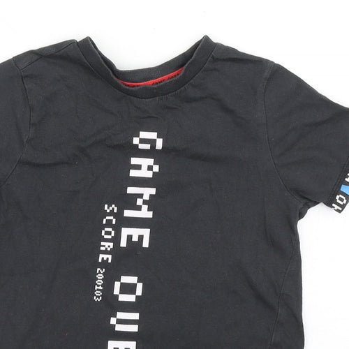 George Boys Black  Cotton Basic T-Shirt Size 5-6 Years Crew Neck  - Game Over