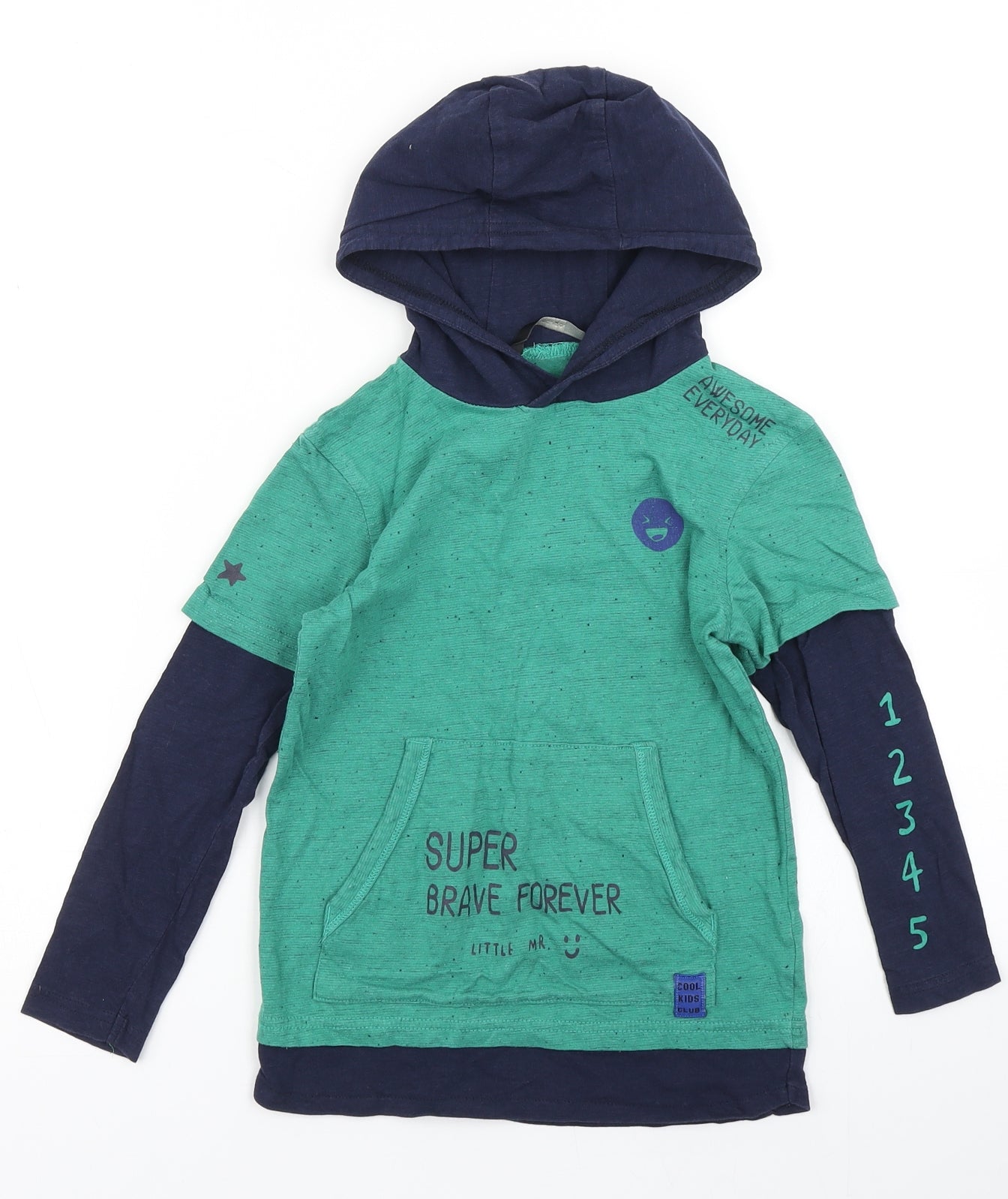 George Boys Green Colourblock Cotton Basic T-Shirt Size 5-6 Years Crew Neck