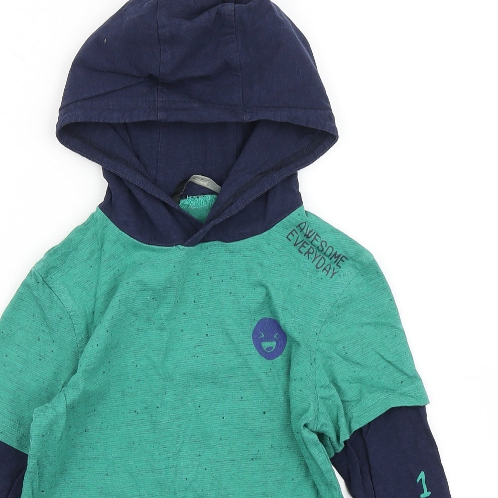 George Boys Green Colourblock Cotton Basic T-Shirt Size 5-6 Years Crew Neck