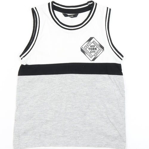George Boys Grey Colourblock Cotton Basic Tank Size 5-6 Years Crew Neck