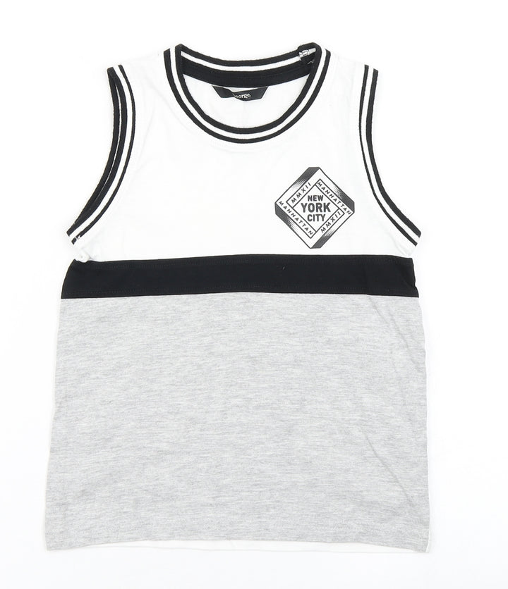 George Boys Grey Colourblock Cotton Basic Tank Size 5-6 Years Crew Neck