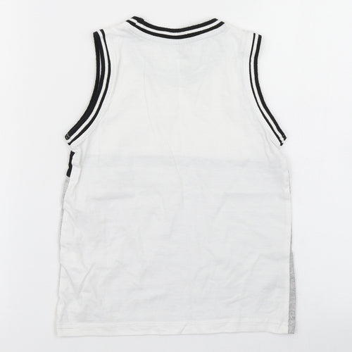 George Boys Grey Colourblock Cotton Basic Tank Size 5-6 Years Crew Neck