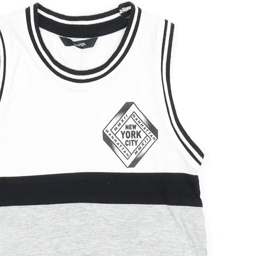 George Boys Grey Colourblock Cotton Basic Tank Size 5-6 Years Crew Neck