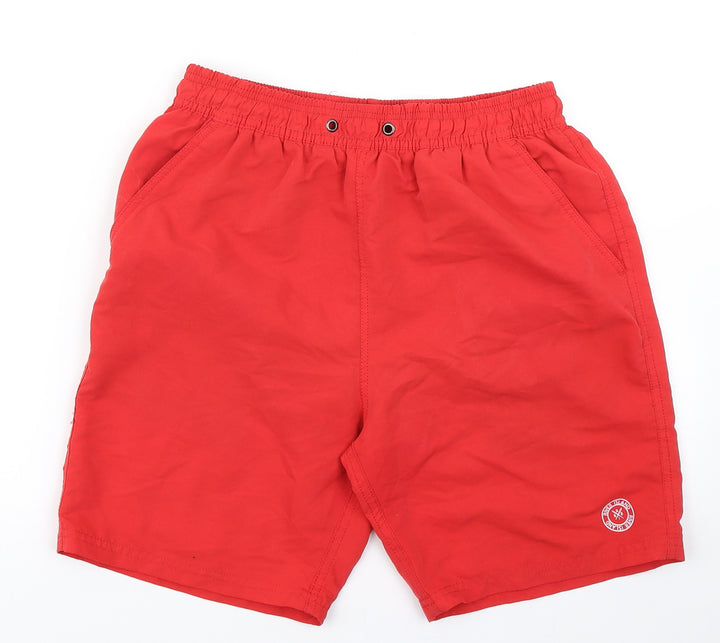 River Island Mens Red  Polyester Athletic Shorts Size S L6 in Regular Drawstring