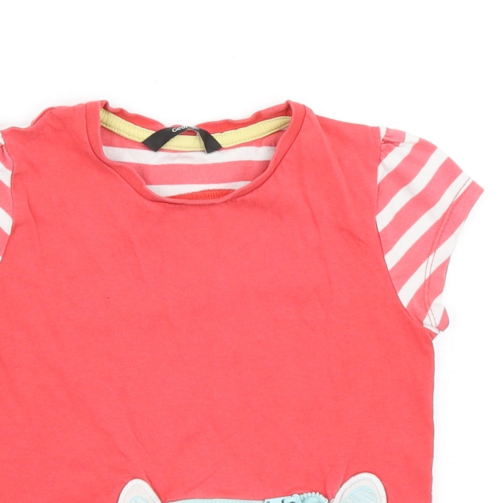 George Girls Pink Striped Cotton Basic T-Shirt Size 5-6 Years Crew Neck  - Cat
