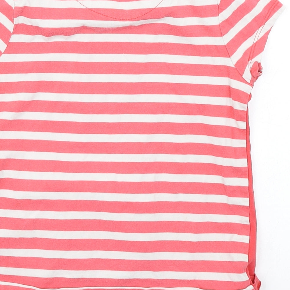 George Girls Pink Striped Cotton Basic T-Shirt Size 5-6 Years Crew Neck  - Cat