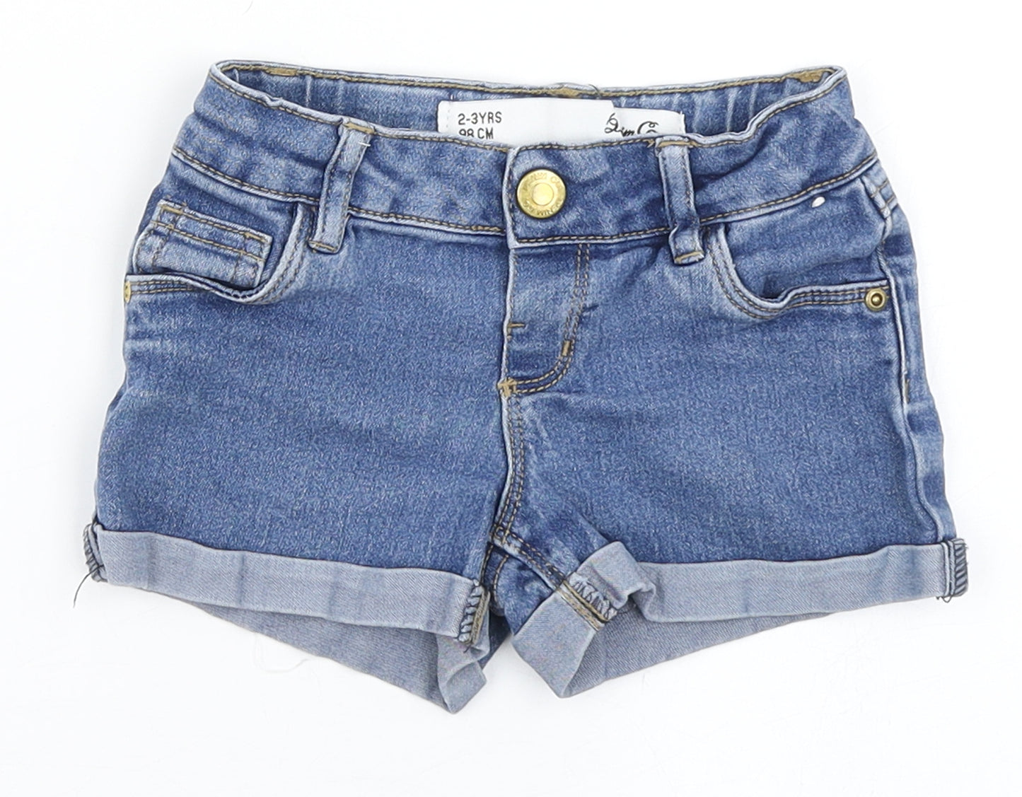 Denim co. Girls Blue  Cotton Mom Shorts Size 2-3 Years  Regular Snap
