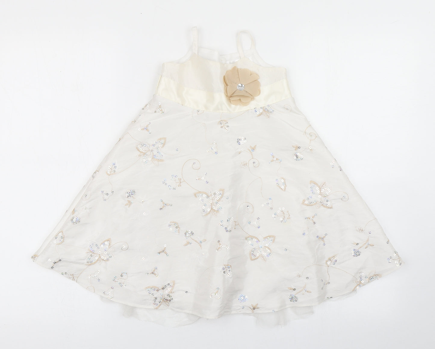 Dress to Impress Girls White Floral Polyester A-Line  Size 2 Years  Square Neck  - Party Dress
