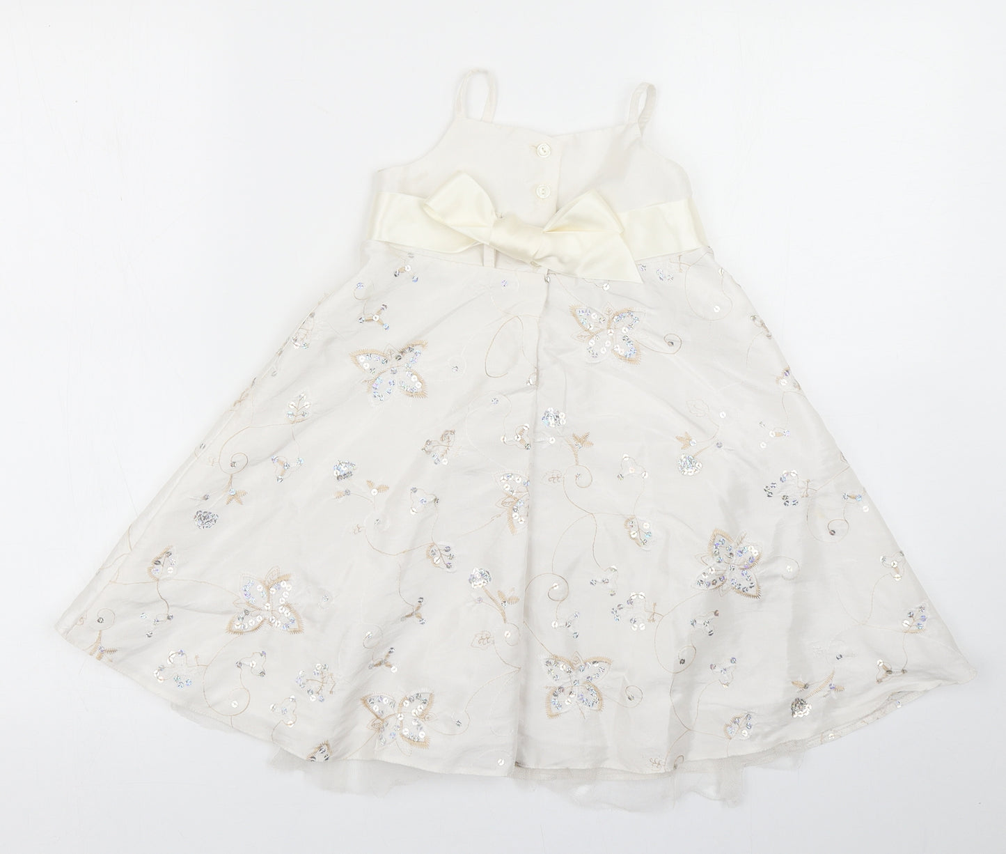 Dress to Impress Girls White Floral Polyester A-Line  Size 2 Years  Square Neck  - Party Dress