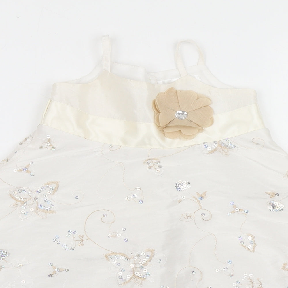 Dress to Impress Girls White Floral Polyester A-Line  Size 2 Years  Square Neck  - Party Dress