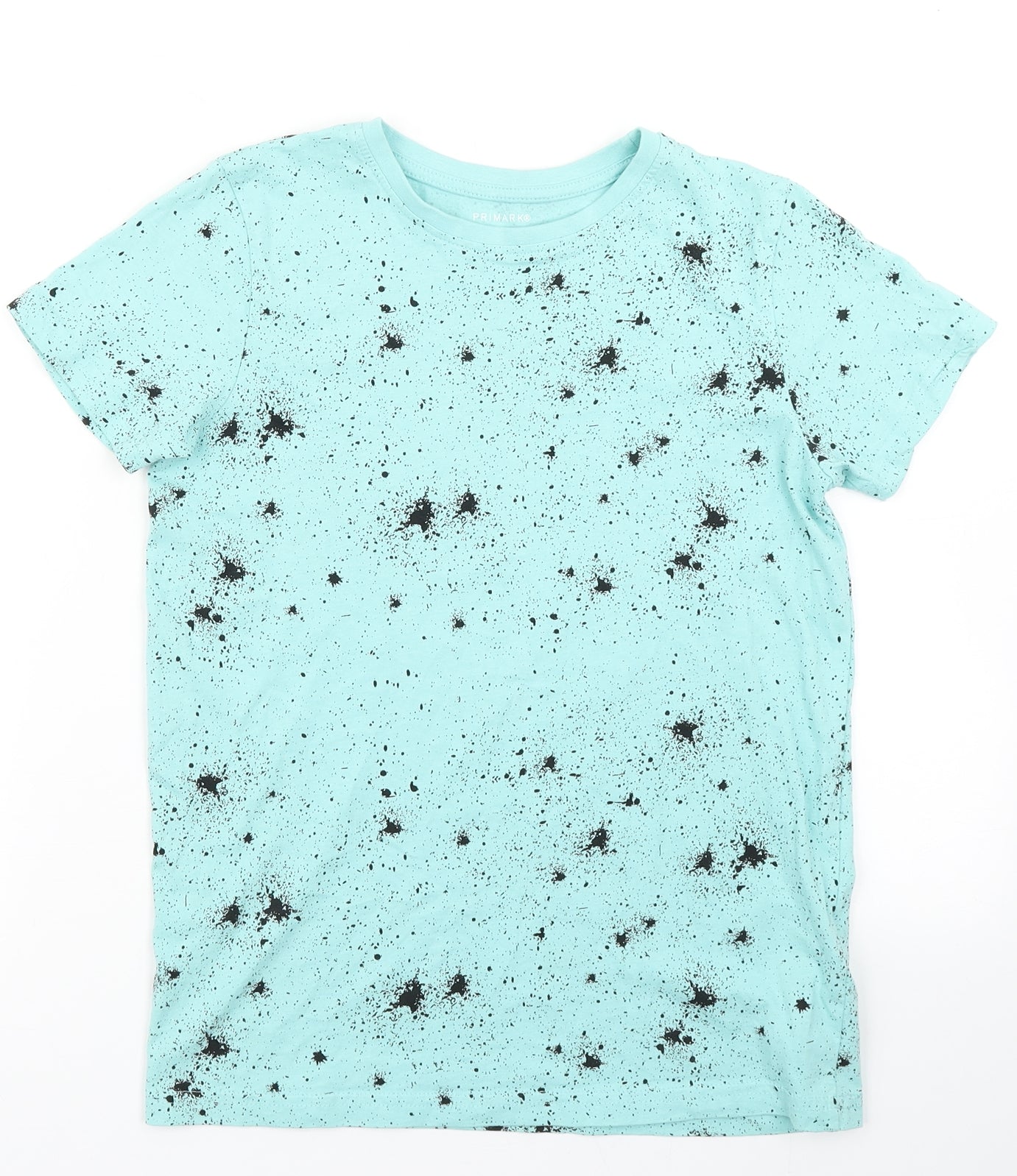 Primark Boys Blue  Cotton Basic T-Shirt Size 10-11 Years Crew Neck  - paint splatter print