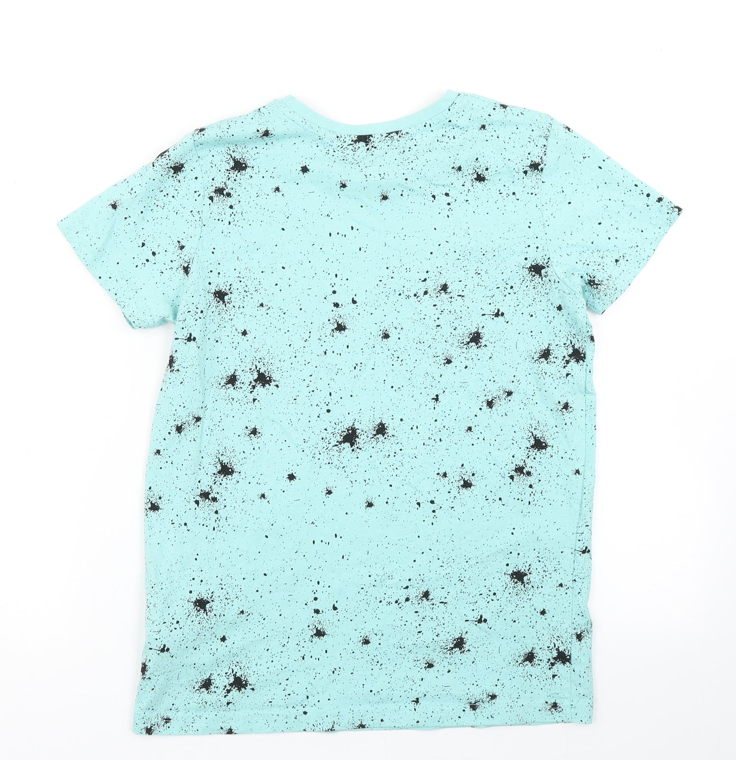 Primark Boys Blue  Cotton Basic T-Shirt Size 10-11 Years Crew Neck  - paint splatter print
