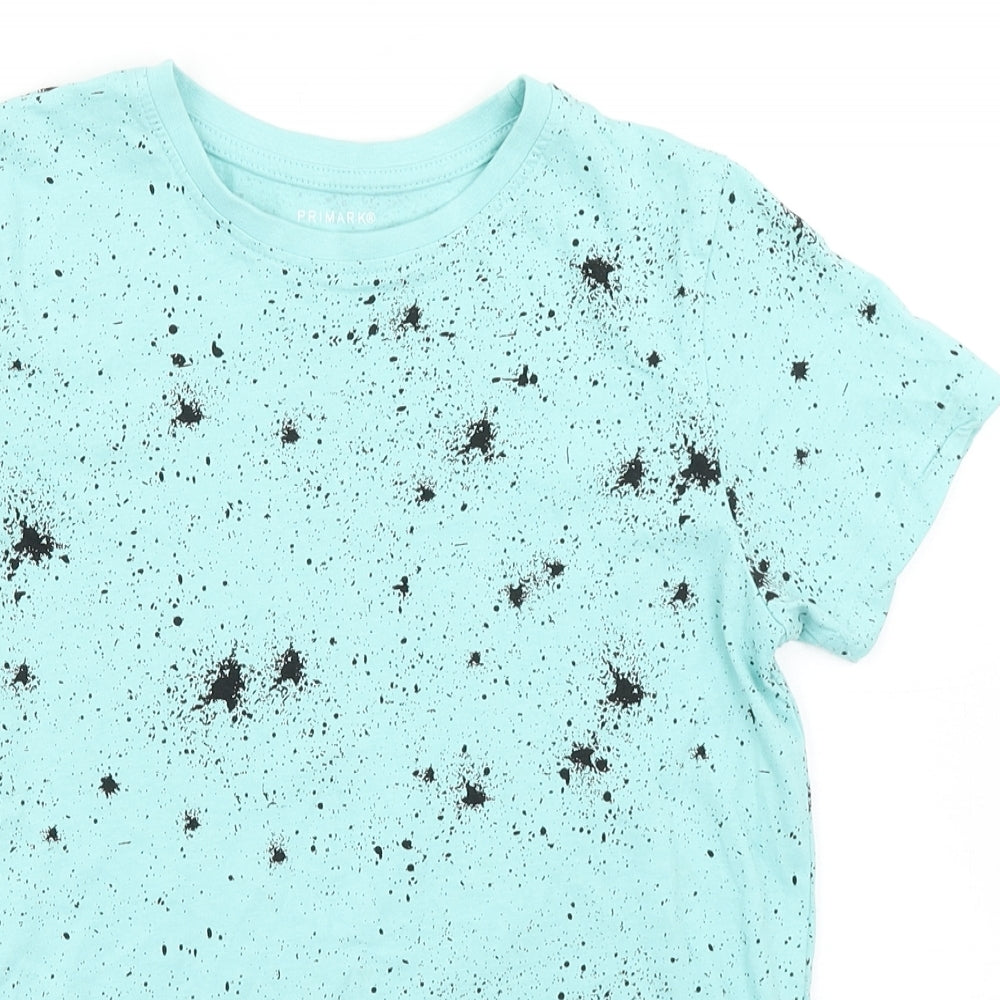 Primark Boys Blue  Cotton Basic T-Shirt Size 10-11 Years Crew Neck  - paint splatter print