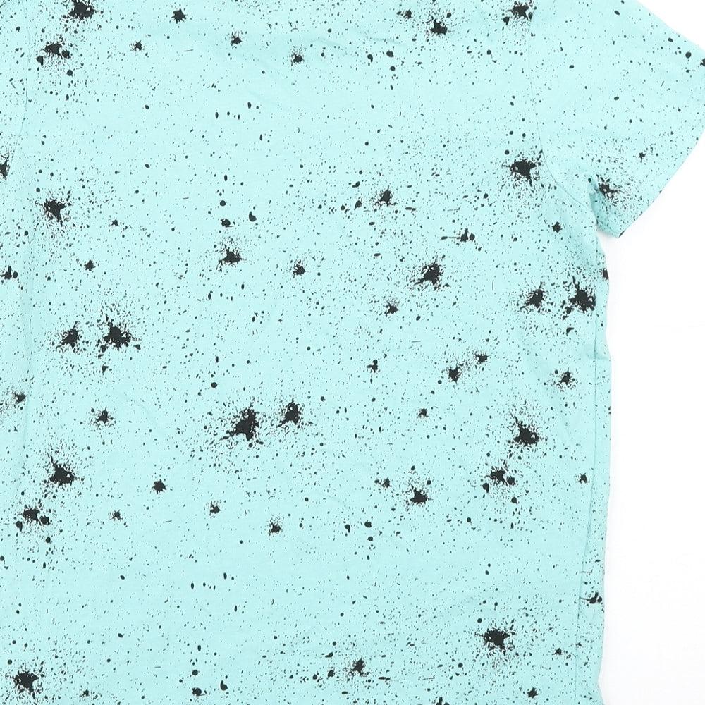Primark Boys Blue  Cotton Basic T-Shirt Size 10-11 Years Crew Neck  - paint splatter print