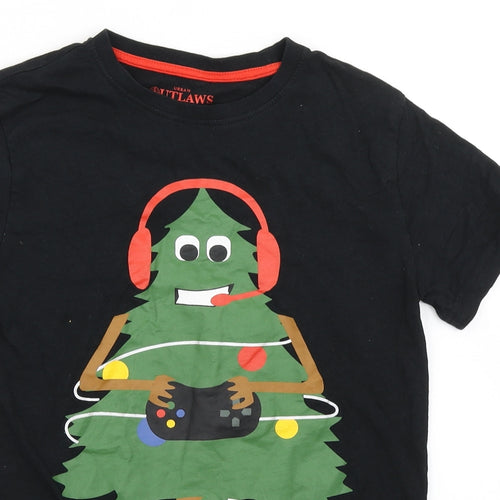 Urban Outlaws Boys Black  Cotton Basic T-Shirt Size 11-12 Years Crew Neck  - Christmas Tree