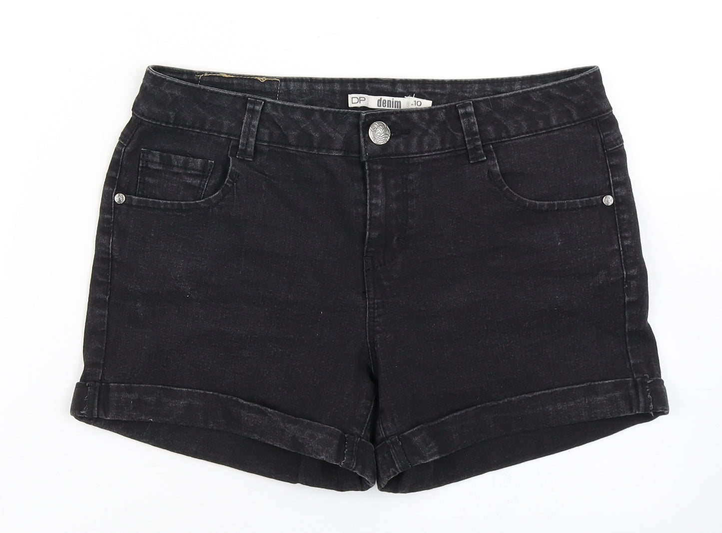 Dorothy Perkins Womens Black  Cotton Hot Pants Shorts Size 10 L3 in Regular Button