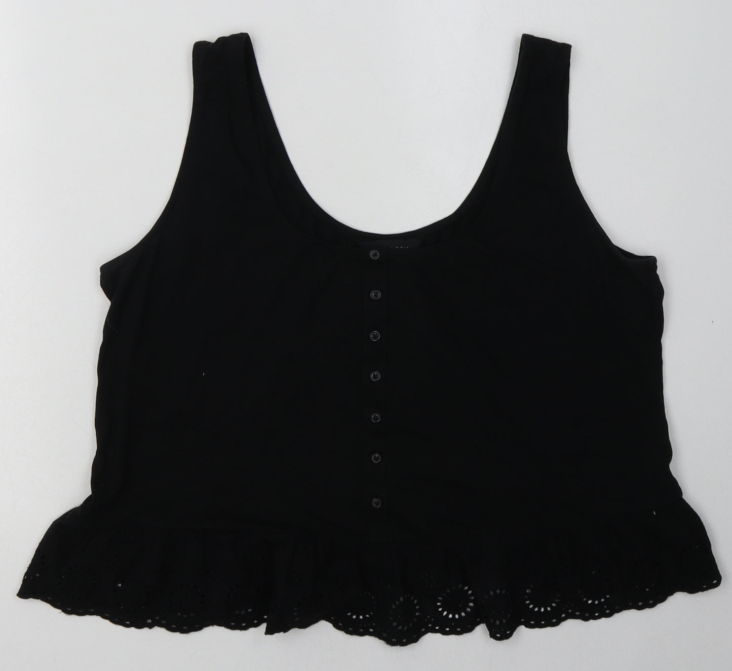 New Look Womens Black  Cotton Cropped Tank Size 16 Scoop Neck